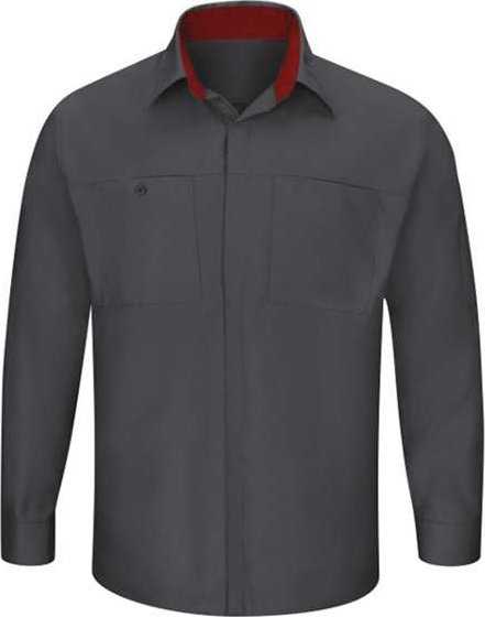 Red Kap SY32L Performance Plus Long Sleeve Shirt with OilBlok Technology - Long Sizes - Charcoal/ Fireball Red - HIT a Double - 1