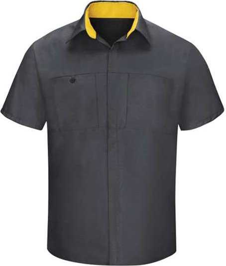 Red Kap SY42L Performance Plus Short Sleeve Shop Shirt with Oilblok Technology - Long Sizes - Charcoal/ Yellow - HIT a Double - 1