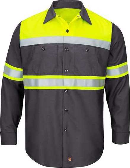 Red Kap SY70 Hi-Visibility Colorblock Ripstop Long Sleeve Work Shirt - Fluorescent Yellow/ Charcoal - HIT a Double - 1