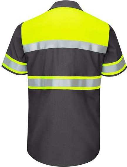 Red Kap SY80 Hi-Visibility Colorblock Ripstop Short Sleeve Work Shirt - Fluorescent Yellow/ Charcoal - HIT a Double - 2