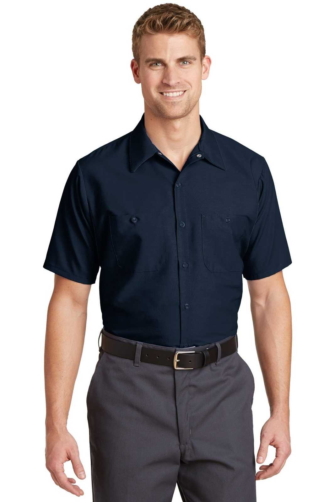 Red Kap SP24 Short Sleeve Industrial Work Shirt - Navy - HIT a Double - 1