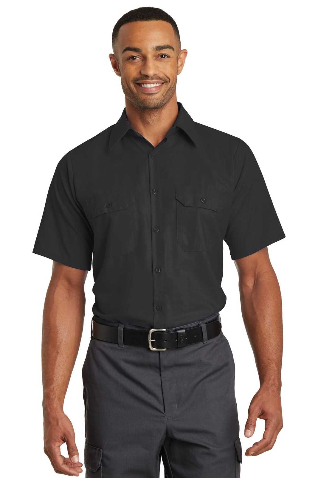 Red Kap SY60 Short Sleeve Solid Ripstop Shirt - Black - HIT a Double - 1