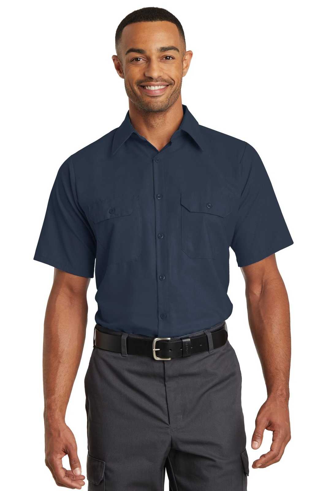 Red Kap SY60 Short Sleeve Solid Ripstop Shirt - Navy - HIT a Double - 1