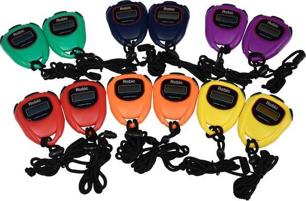 Robic SC-429 Water Resistant 2 Memory Stopwatch with Carrying Case - 6 Color x 2 - HIT a Double