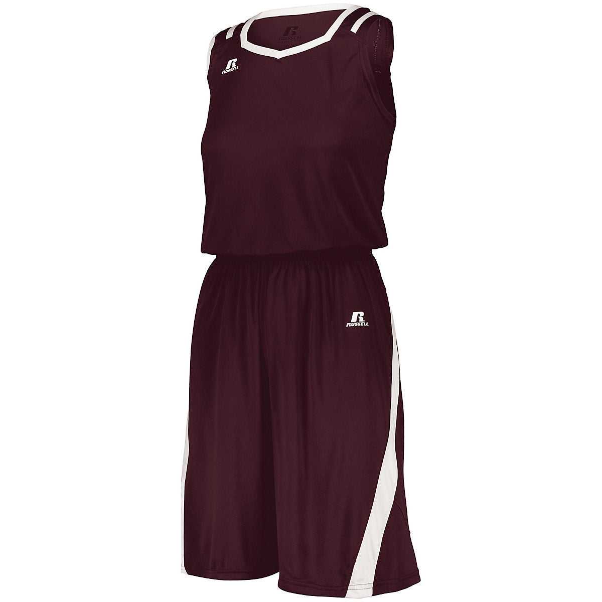 Russell 3B1X2X Ladies Athletic Cut Jersey - Maroon White - HIT a Double