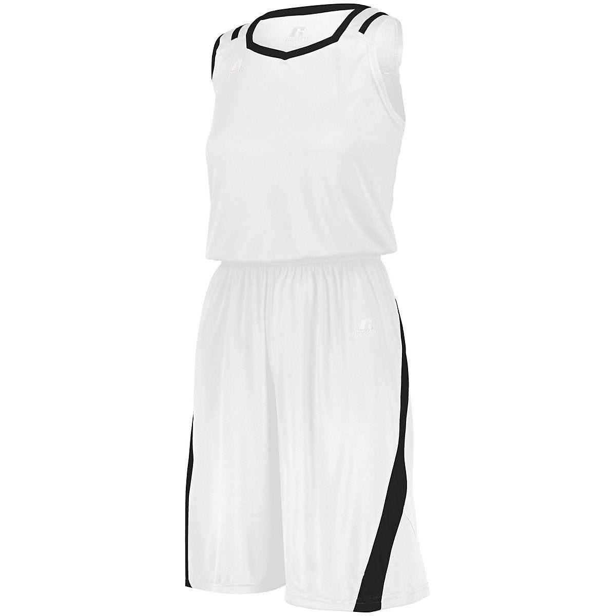 Russell 3B1X2X Ladies Athletic Cut Jersey - White Black - HIT a Double