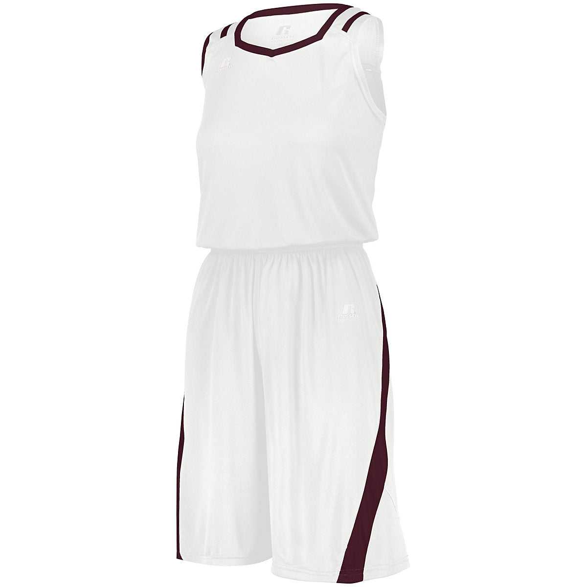 Russell 3B1X2X Ladies Athletic Cut Jersey - White Maroon - HIT a Double