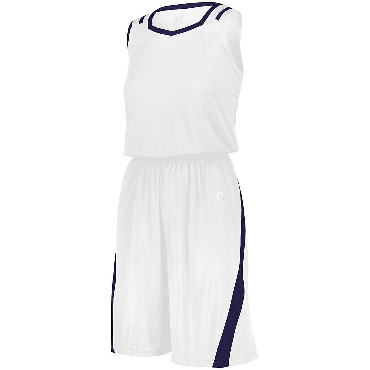 Russell 3B1X2X Ladies Athletic Cut Jersey - White Purple - HIT a Double