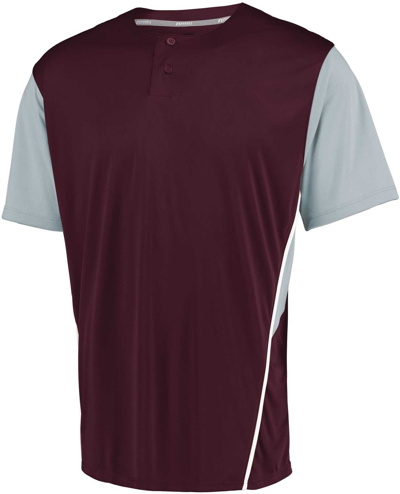 Russell 3R6X2B Youth Two-Button Placket Jersey - Maroon Baseball Grey - HIT a Double