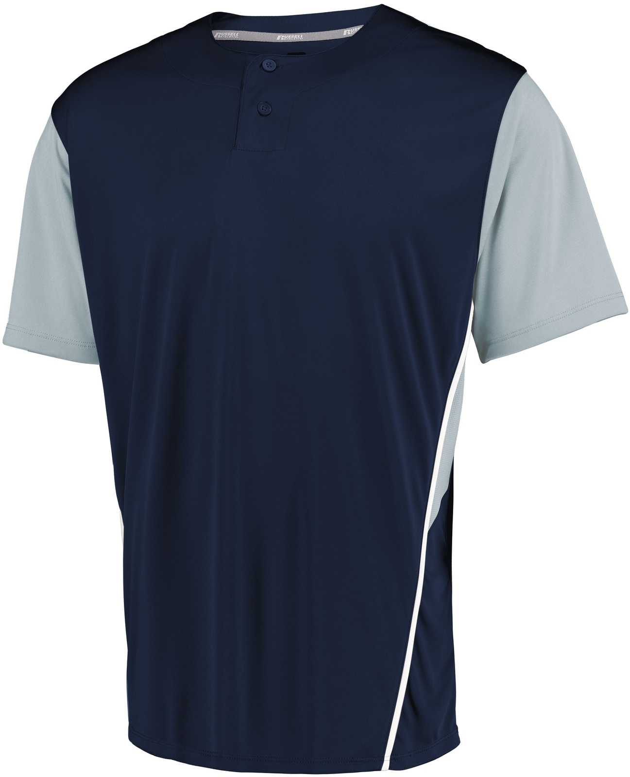 Russell 3R6X2B Youth Two-Button Placket Jersey - Navy Baseball Grey - HIT a Double