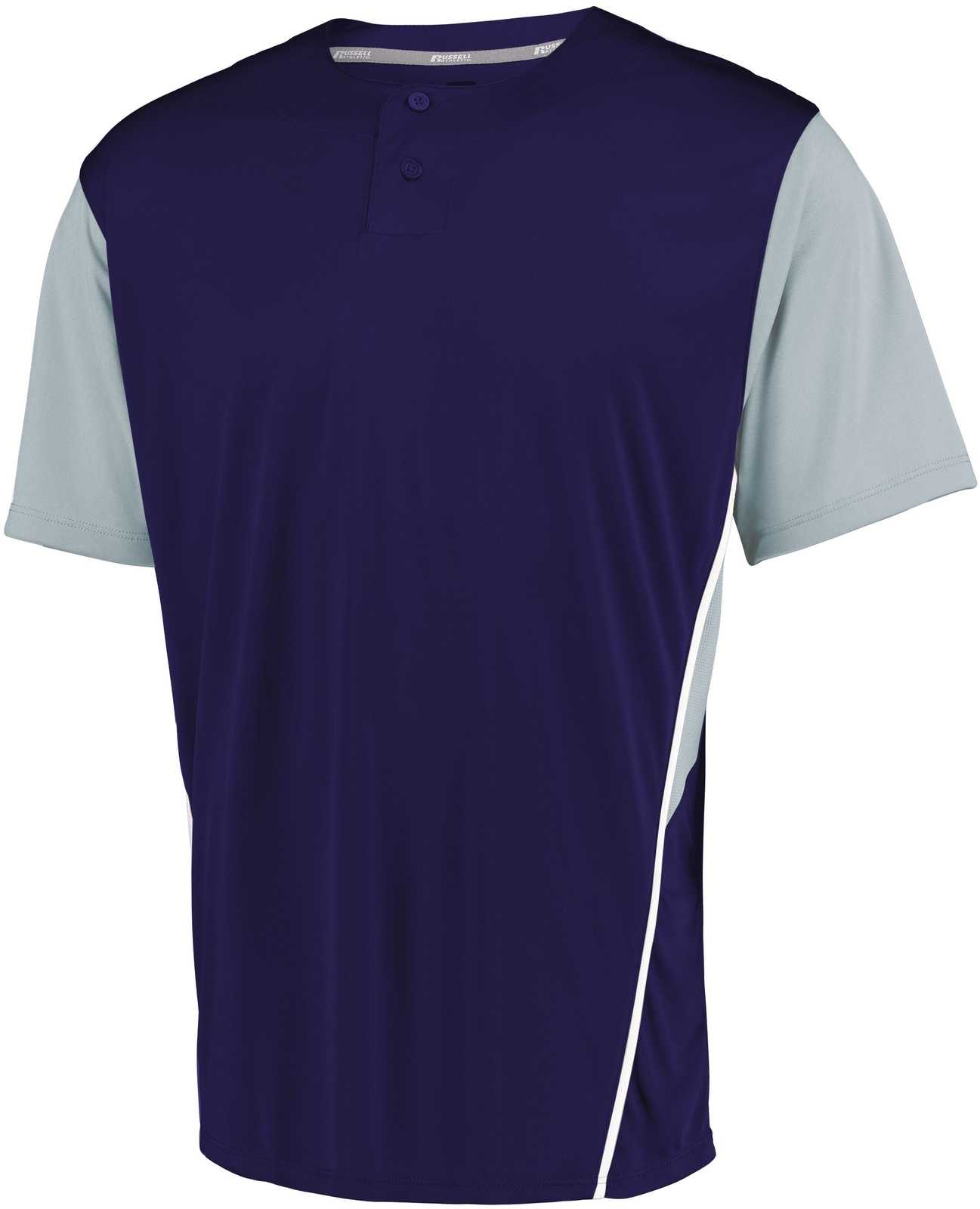 Russell 3R6X2B Youth Two-Button Placket Jersey - Purple Baseball Grey - HIT a Double