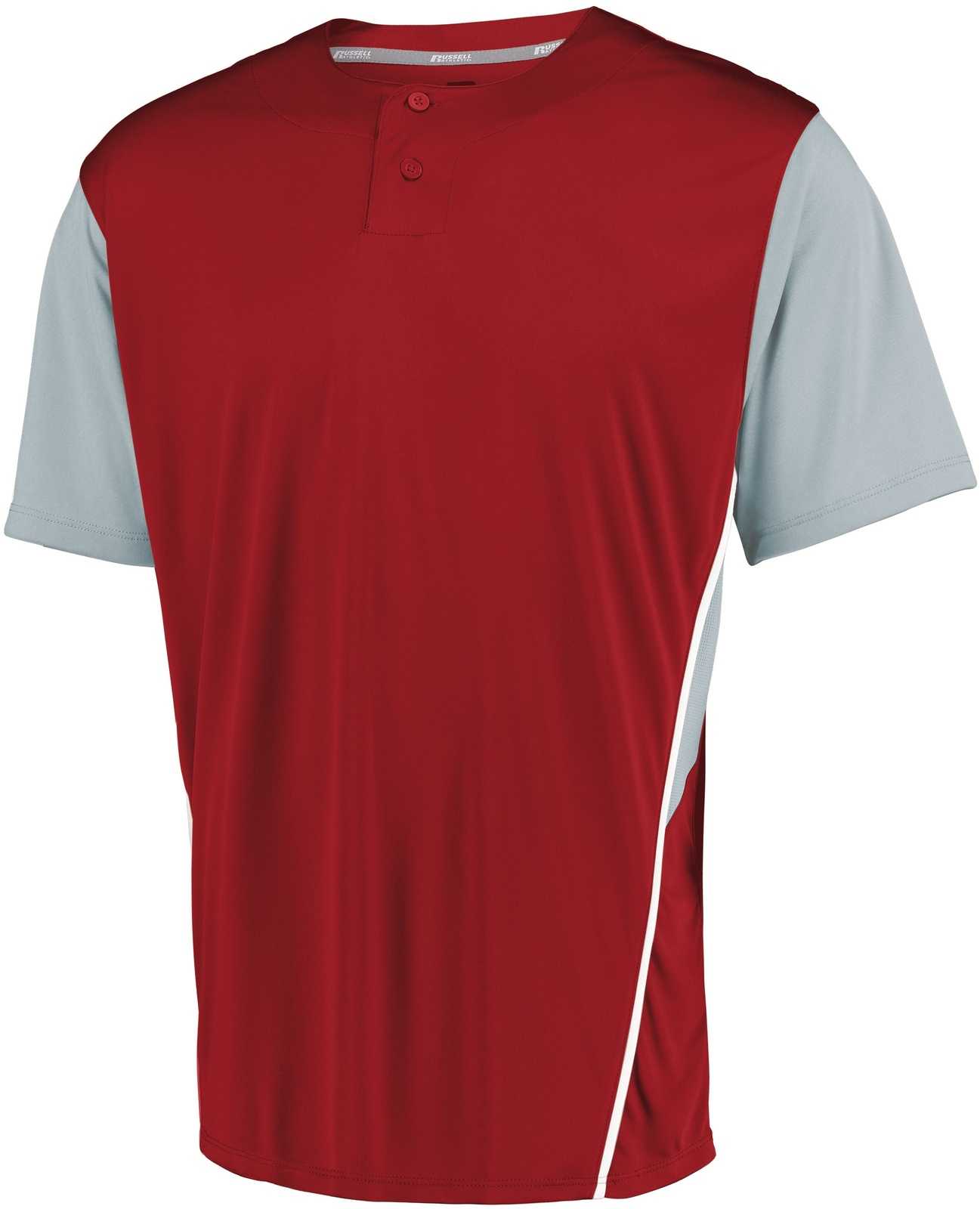 Russell 3R6X2B Youth Two-Button Placket Jersey - True Red Baseball Grey - HIT a Double