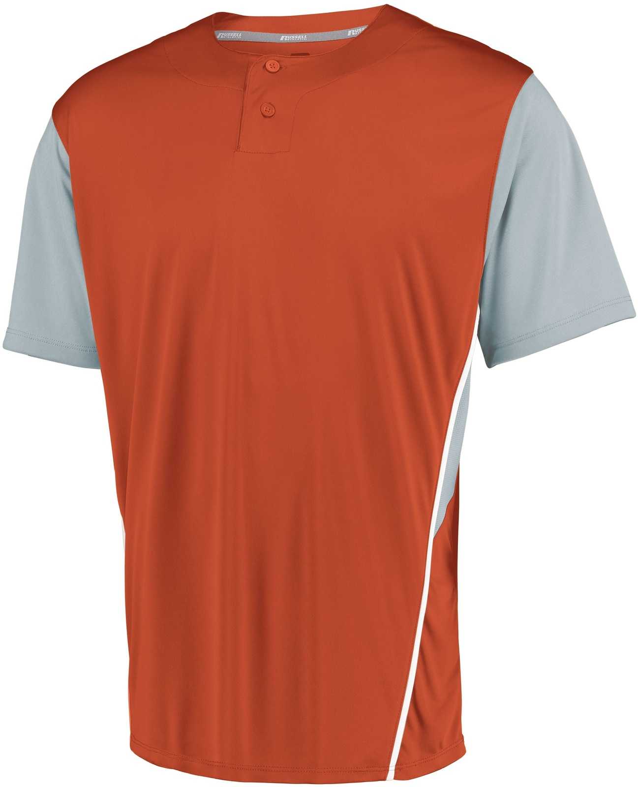 Russell 3R6X2M Performance Two-Button Color Block Jersey - Burnt Orange Baseball Grey - HIT a Double