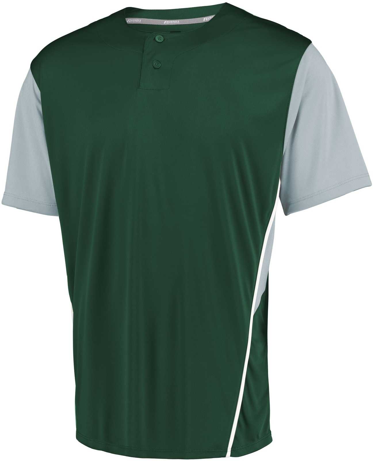 Russell 3R6X2M Performance Two-Button Color Block Jersey - Dark Green Baseball Grey - HIT a Double