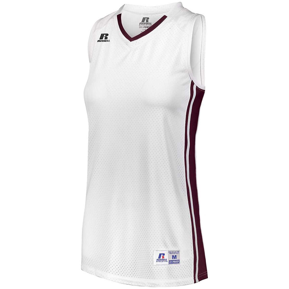Russell 4B1VTX Ladies Legacy Basketball Jersey - White Maroon - HIT a Double