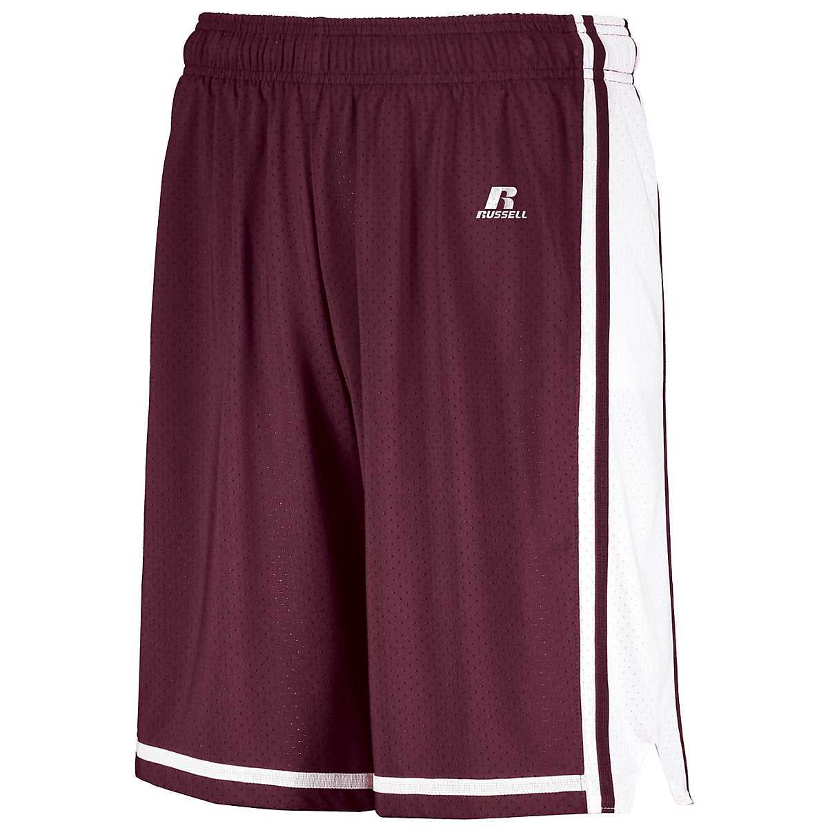 Russell 4B2VTB Youth Legacy Basketball Shorts - Maroon White - HIT a Double