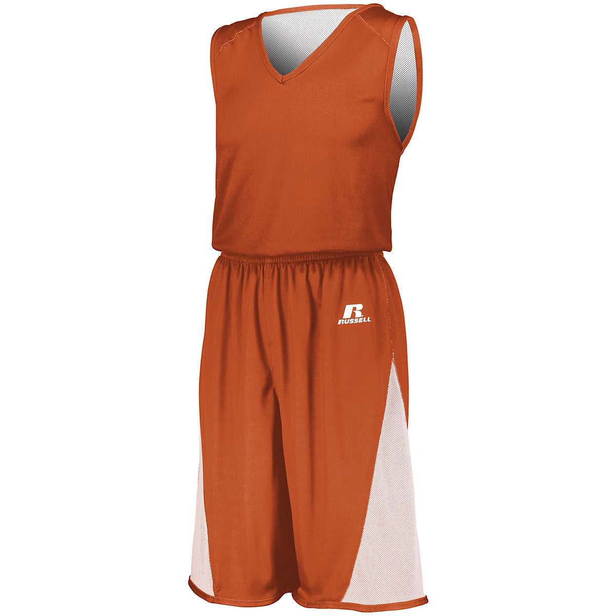 Russell 5R5DLB Youth Undivided Single Ply Reversible Jersey - Burnt Orange White - HIT a Double