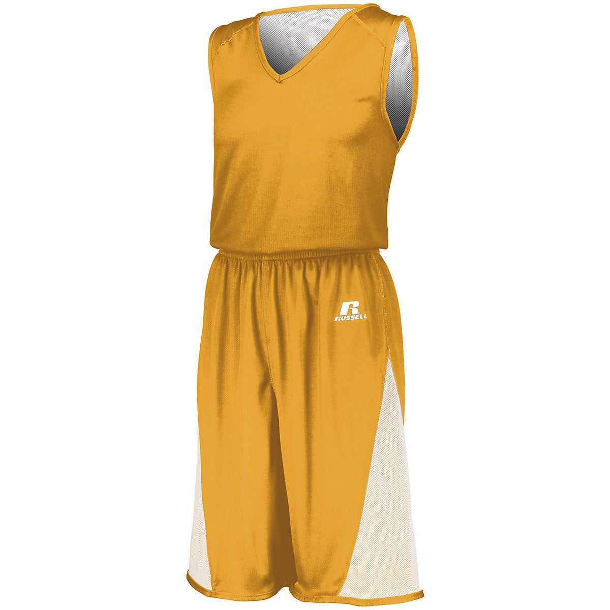 Russell 5R5DLM Undivided Single Ply Reversible Jersey - Gold White - HIT a Double