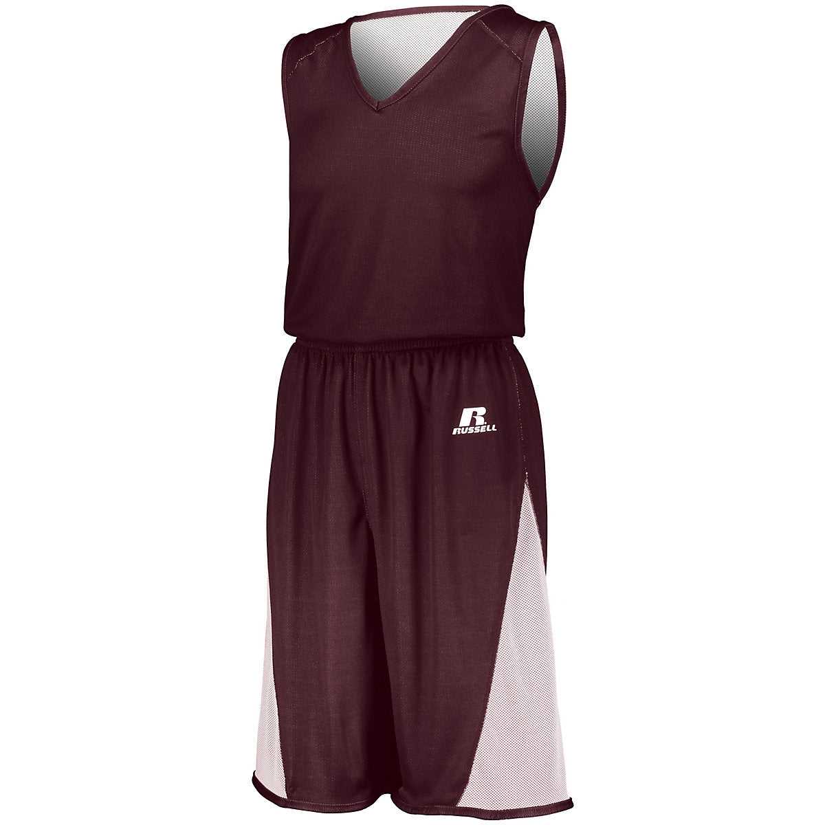 Russell 5R5DLM Undivided Single Ply Reversible Jersey - Maroon White - HIT a Double