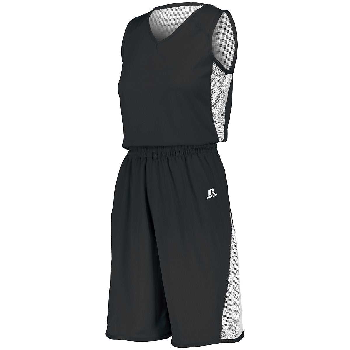 Russell 5R5DLX Ladies Undivided Single Ply Reversible Jersey - Black White - HIT a Double