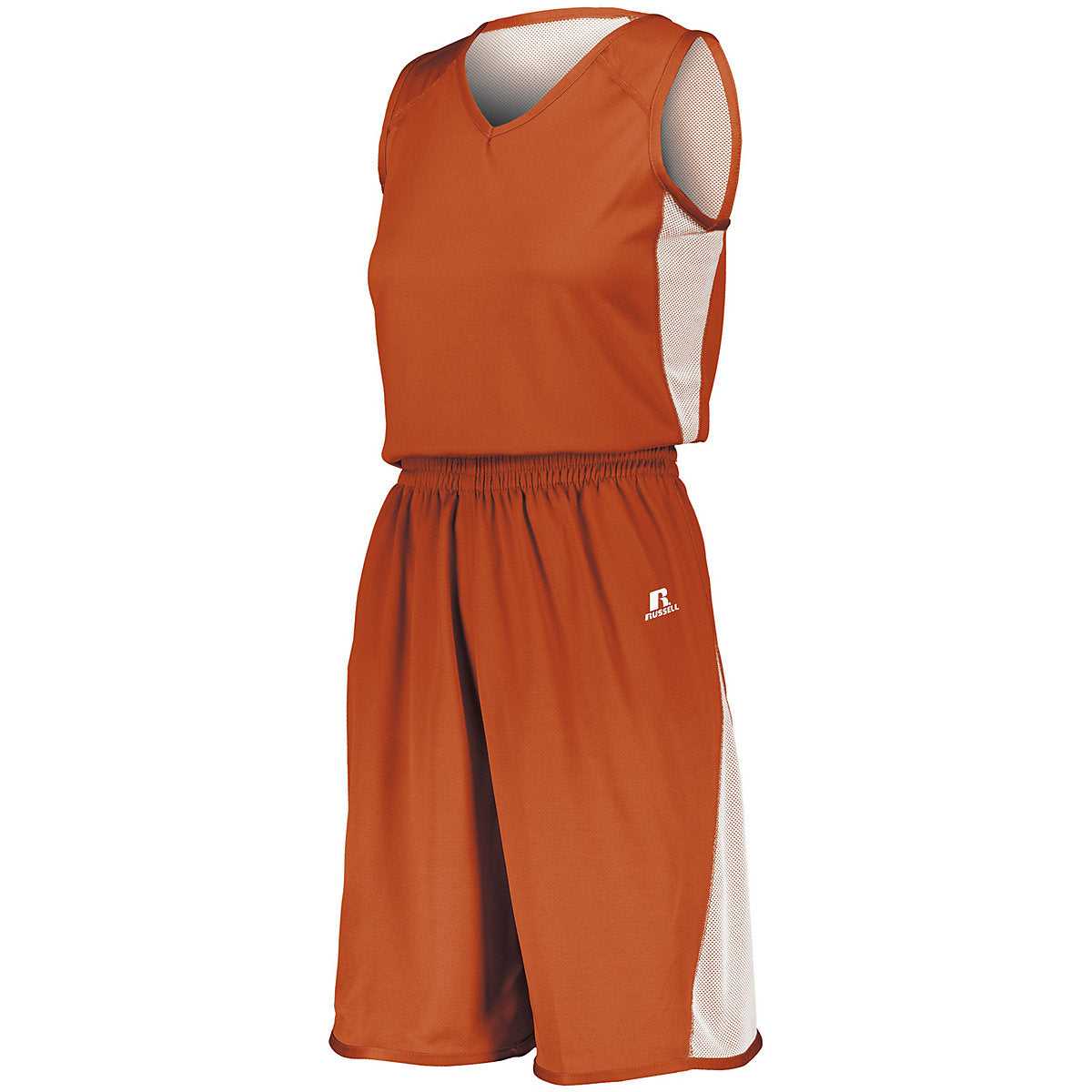 Russell 5R5DLX Ladies Undivided Single Ply Reversible Jersey - Burnt Orange White - HIT a Double