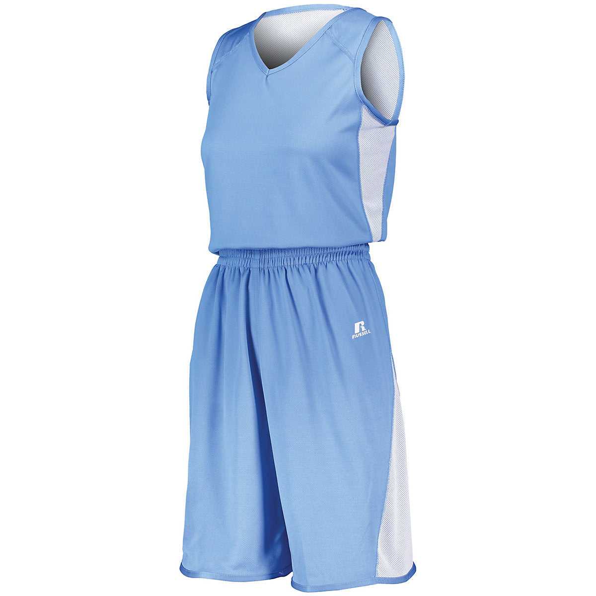 Russell 5R5DLX Ladies Undivided Single Ply Reversible Jersey - Columbia Blue White - HIT a Double