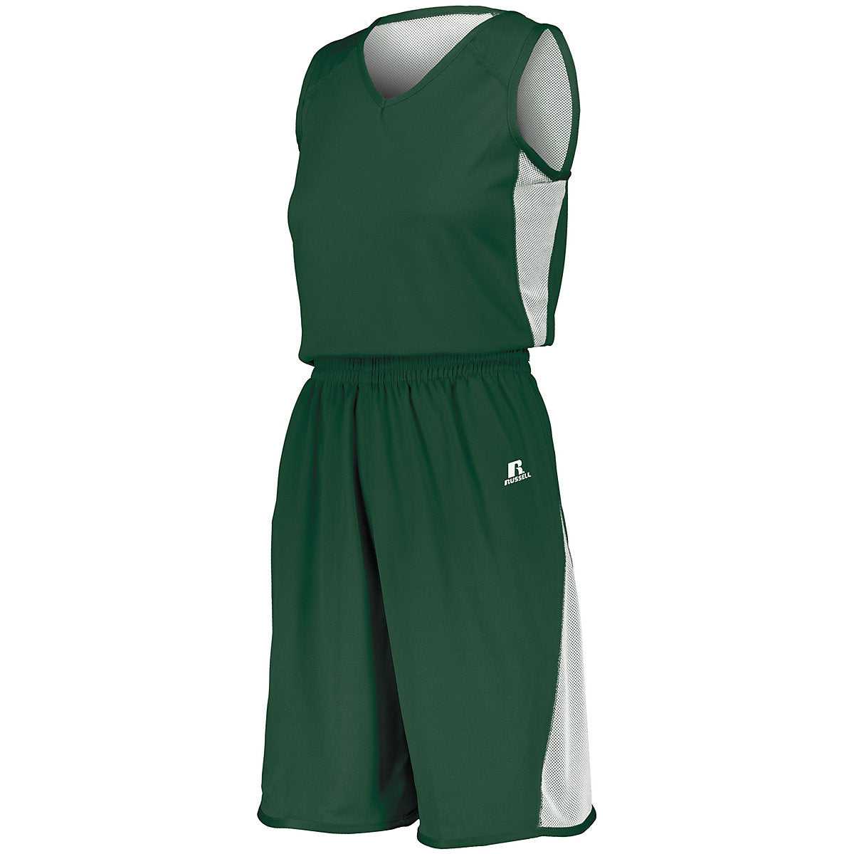 Russell 5R5DLX Ladies Undivided Single Ply Reversible Jersey - Dark Green White - HIT a Double