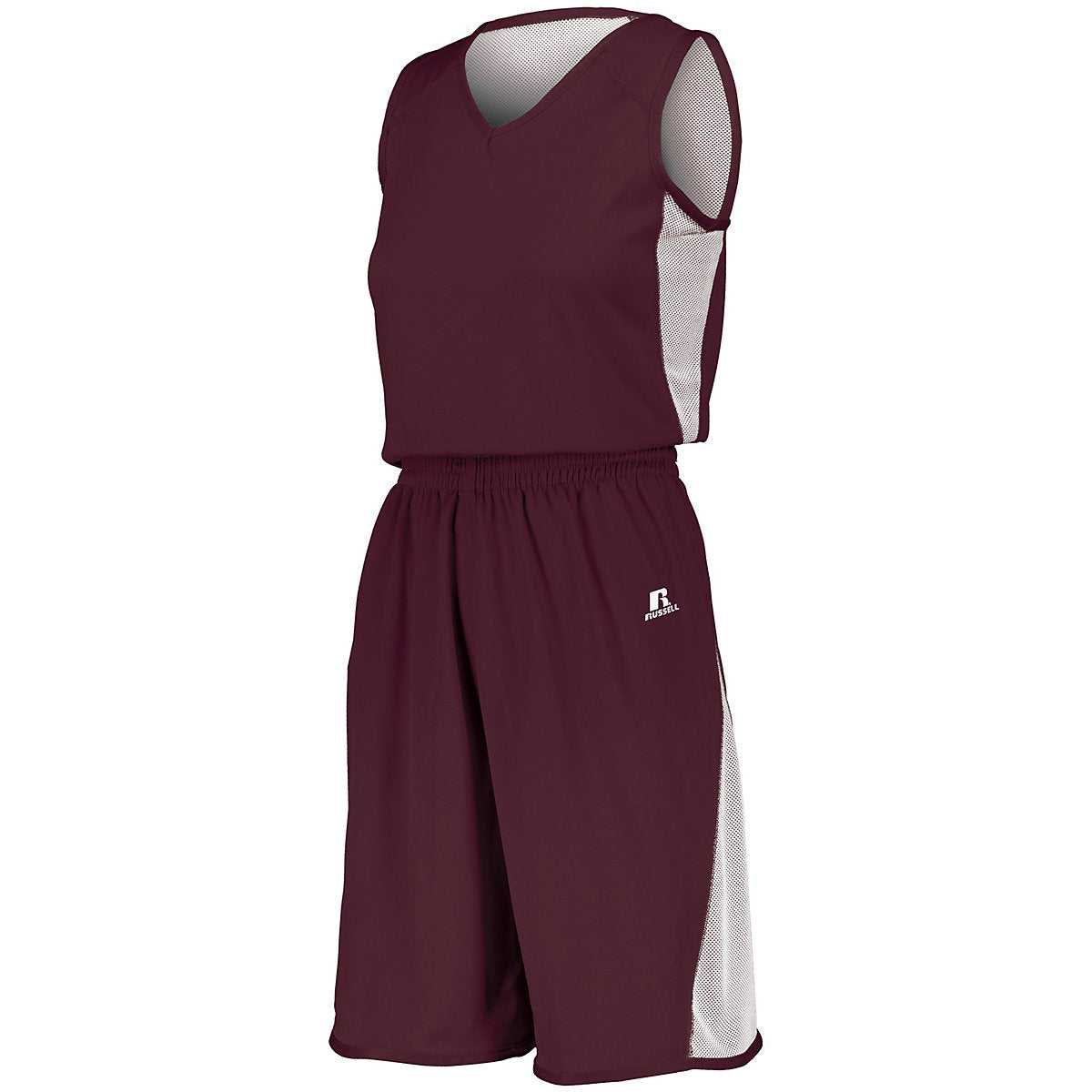 Russell 5R5DLX Ladies Undivided Single Ply Reversible Jersey - Maroon White - HIT a Double