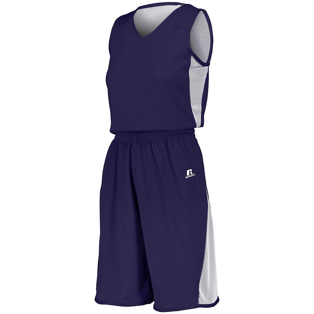Russell 5R5DLX Ladies Undivided Single Ply Reversible Jersey - Purple White - HIT a Double