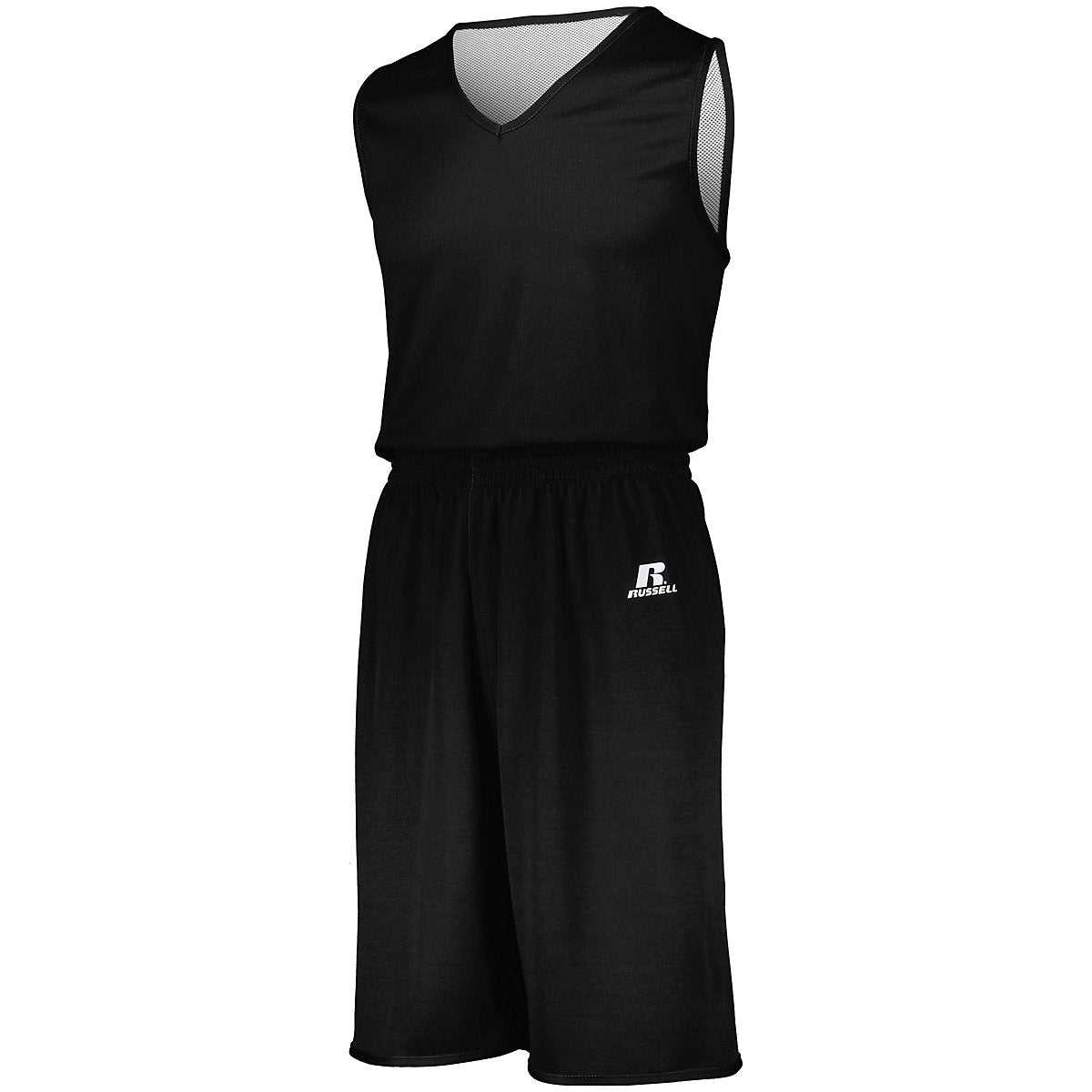 Russell 5R8DLB Youth Undivided Solid Single Ply Reversible Shorts - Black White - HIT a Double