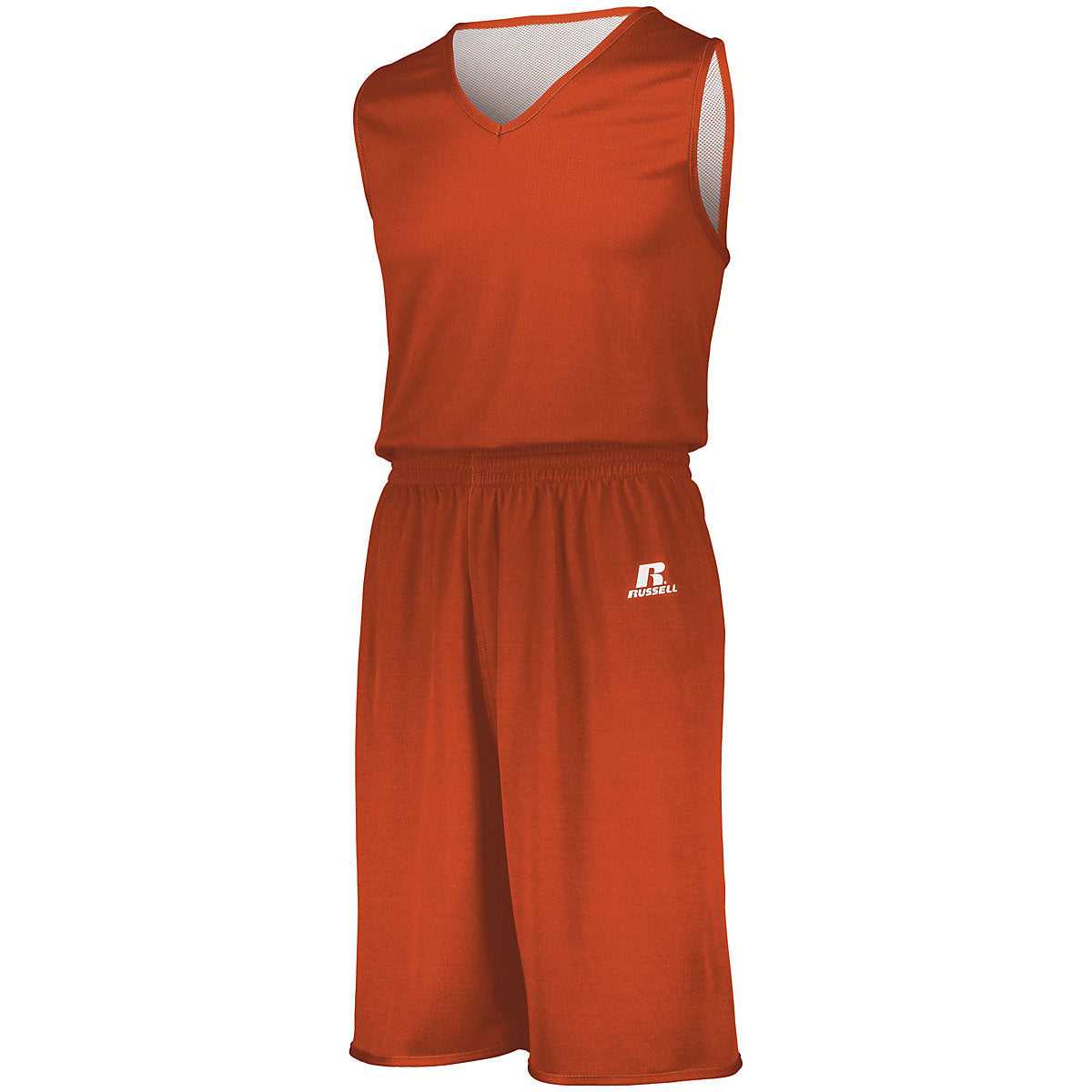Russell 5R8DLB Youth Undivided Solid Single Ply Reversible Shorts - Burnt Orange White - HIT a Double