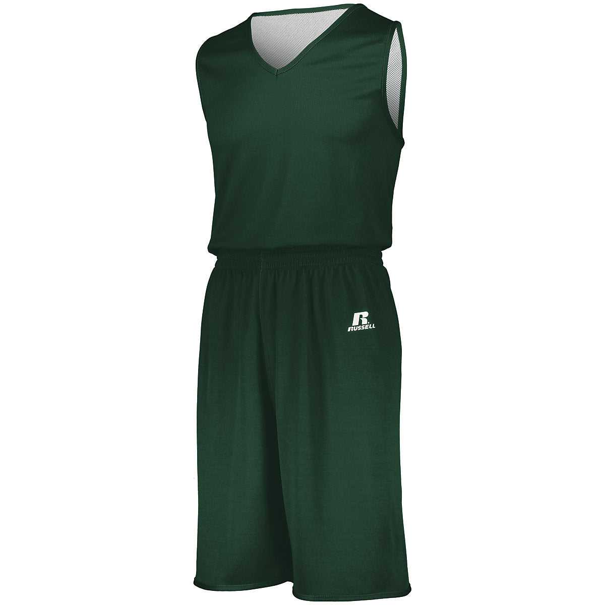 Russell 5R8DLB Youth Undivided Solid Single Ply Reversible Shorts - Dark Green White - HIT a Double