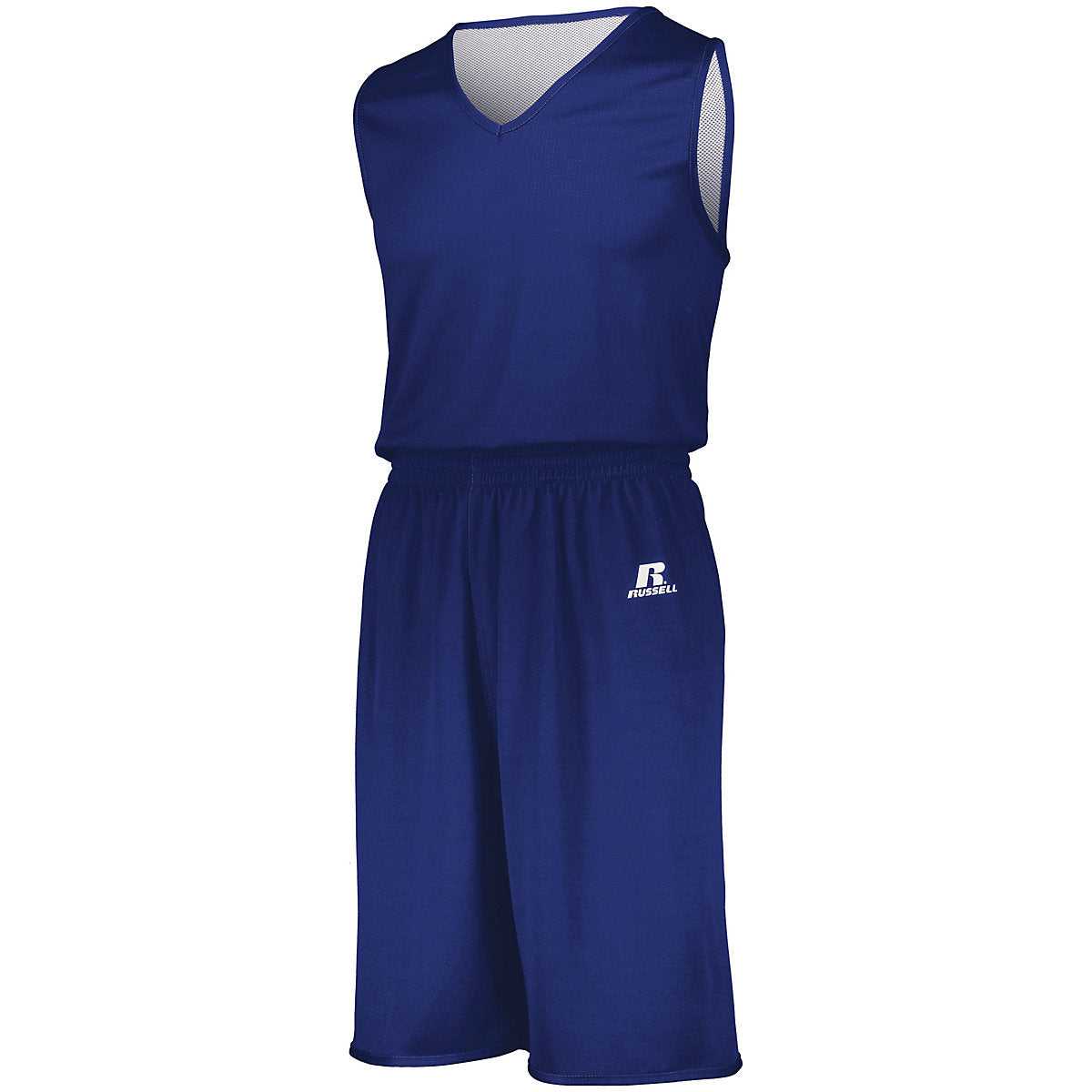 Russell 5R8DLB Youth Undivided Solid Single Ply Reversible Shorts - Royal White - HIT a Double