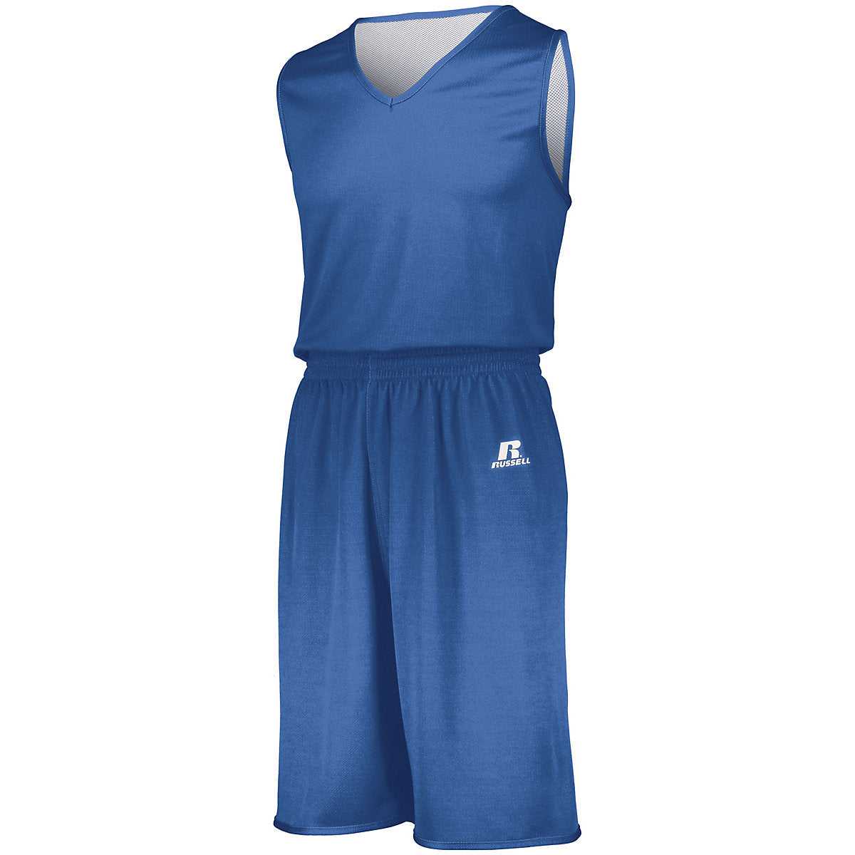 Russell 5R9DLB Youth Undivided Solid Single Ply Reversible Jersey - Columbia Blue White - HIT a Double