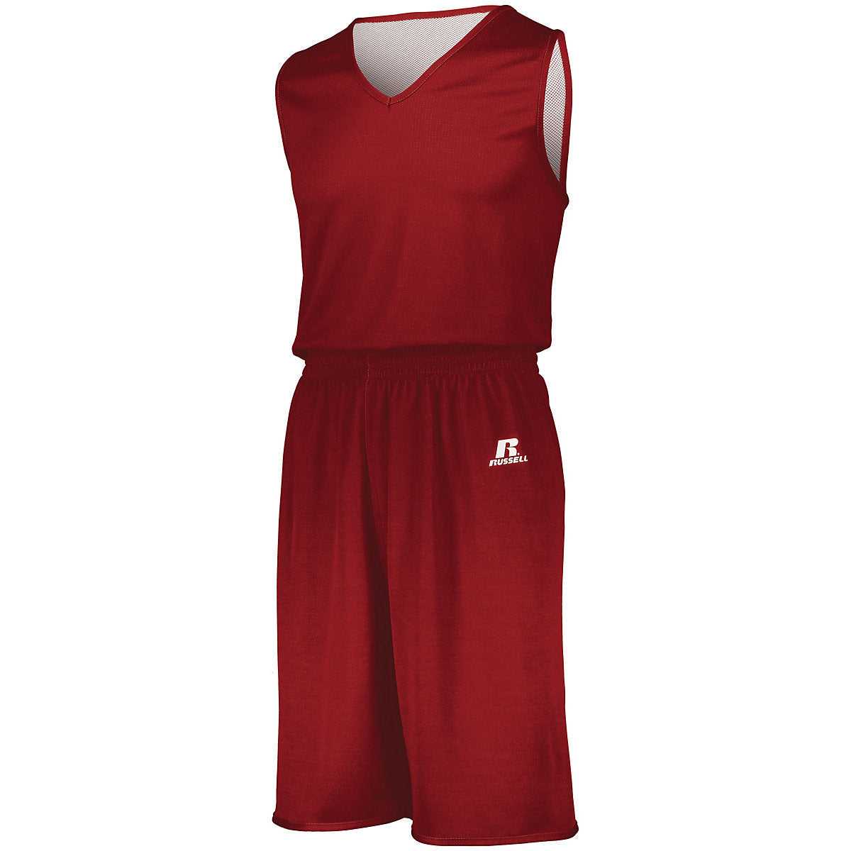 Russell 5R9DLM Undivided Solid Single Ply Reversible Jersey - True Red White - HIT a Double