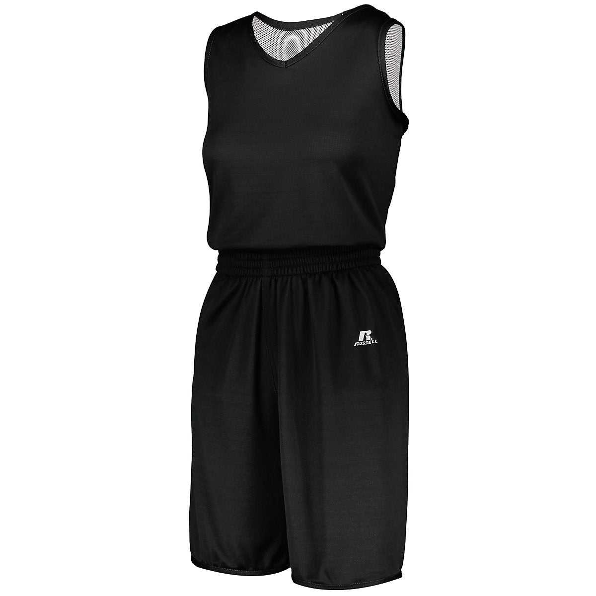 Russell 5R9DLX Ladies Undivided Solid Single Ply Reversible Jersey - Black White - HIT a Double