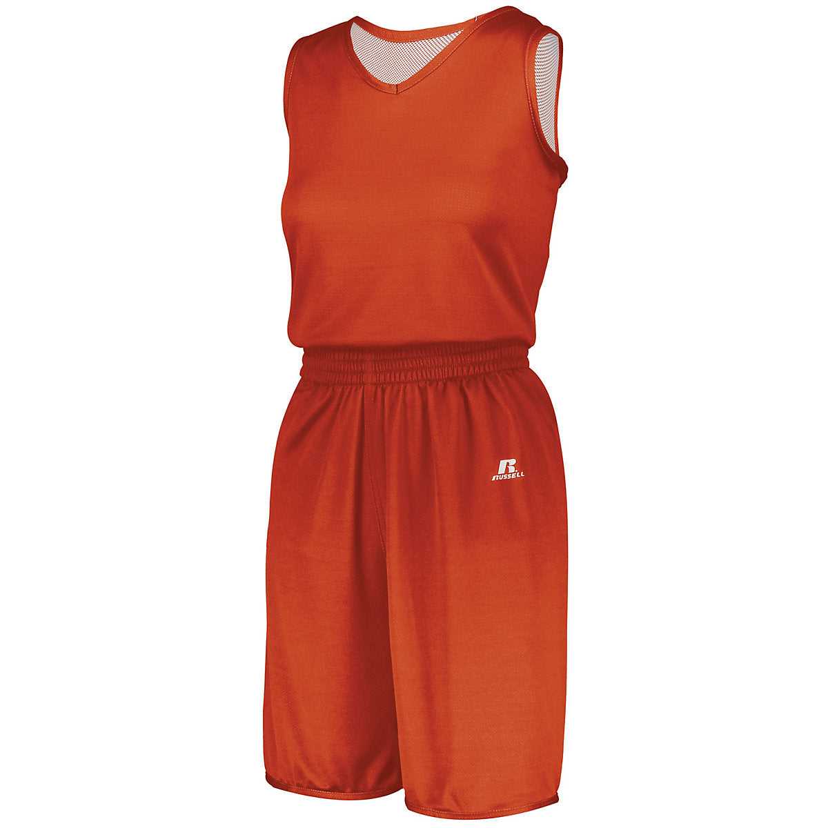 Russell 5R9DLX Ladies Undivided Solid Single Ply Reversible Jersey - Burnt Orange White - HIT a Double