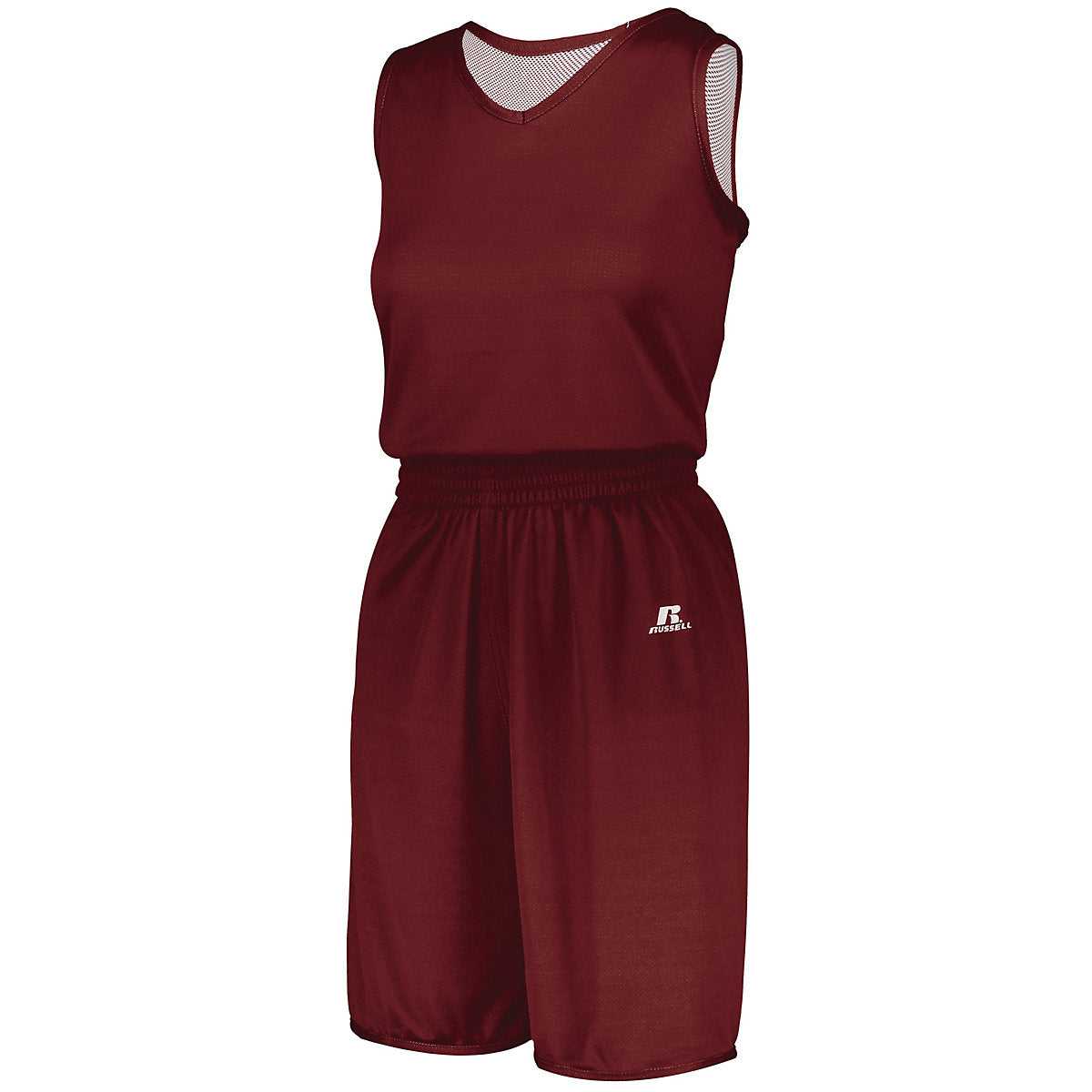 Russell 5R9DLX Ladies Undivided Solid Single Ply Reversible Jersey - Cardinal White - HIT a Double