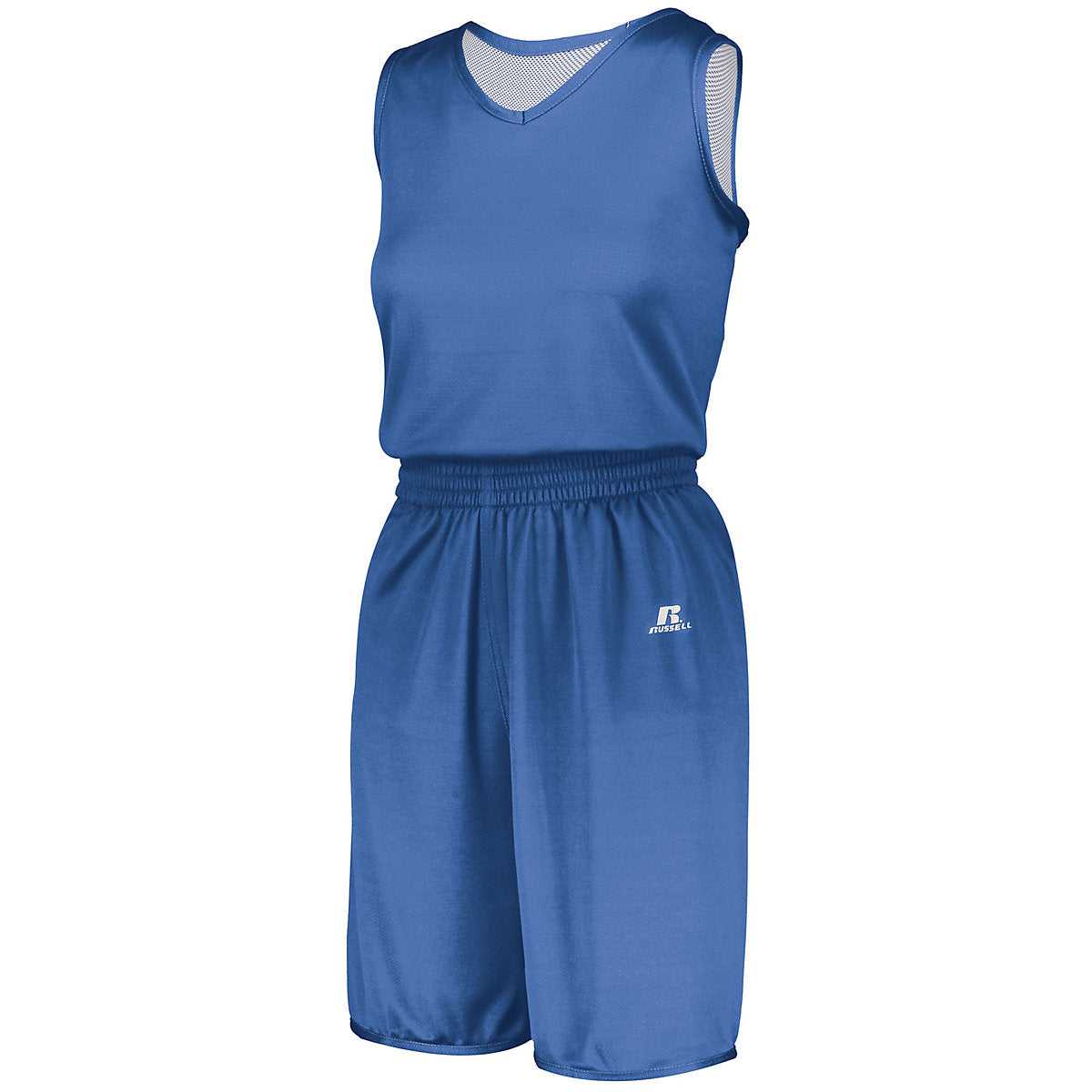 Russell 5R9DLX Ladies Undivided Solid Single Ply Reversible Jersey - Columbia Blue White - HIT a Double