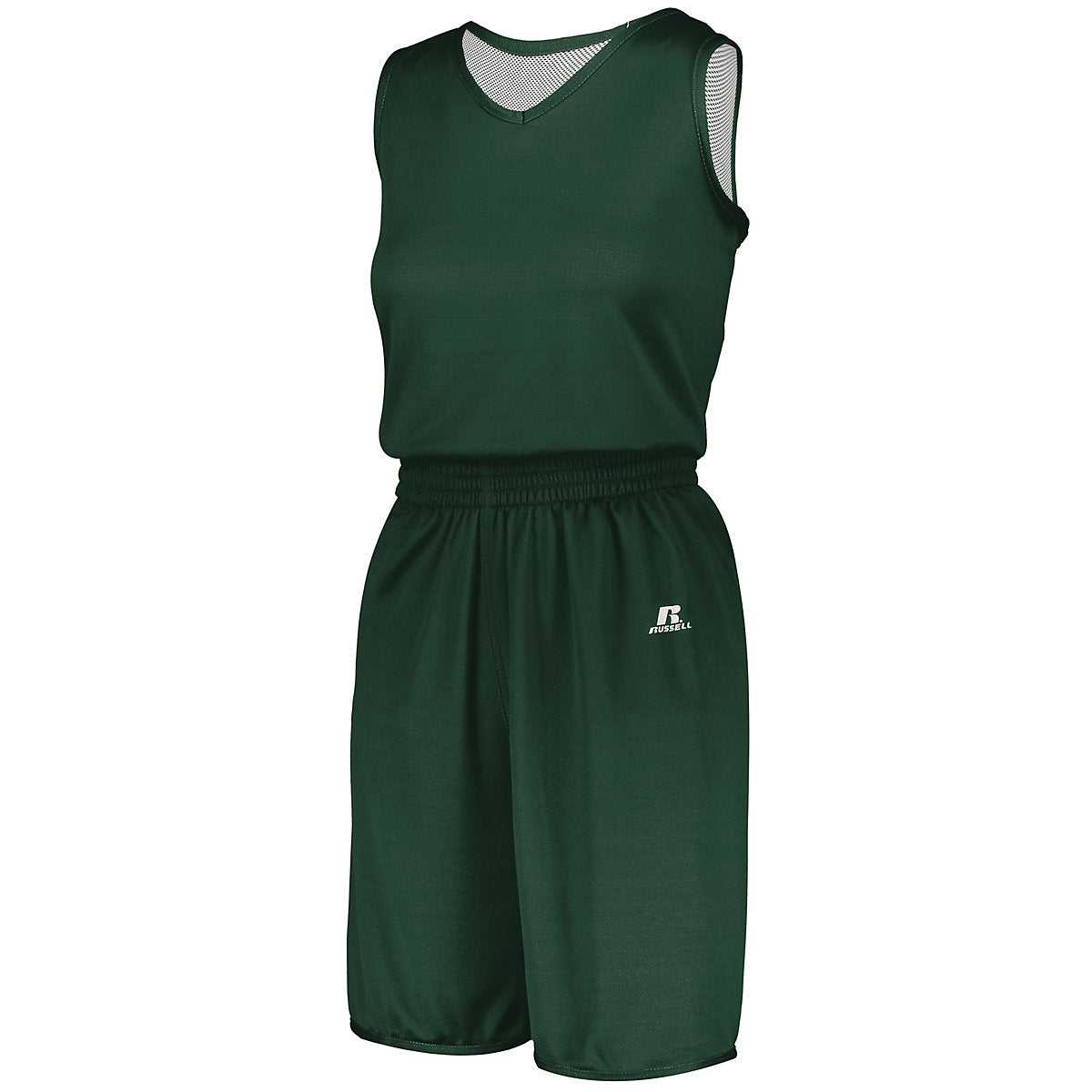 Russell 5R9DLX Ladies Undivided Solid Single Ply Reversible Jersey - Dark Green White - HIT a Double
