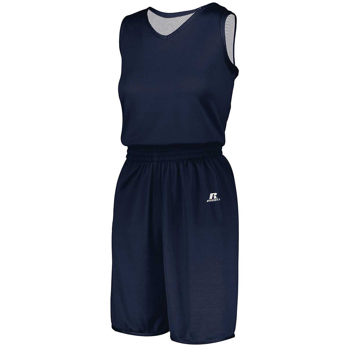 Russell 5R9DLX Ladies Undivided Solid Single Ply Reversible Jersey - Navy White - HIT a Double