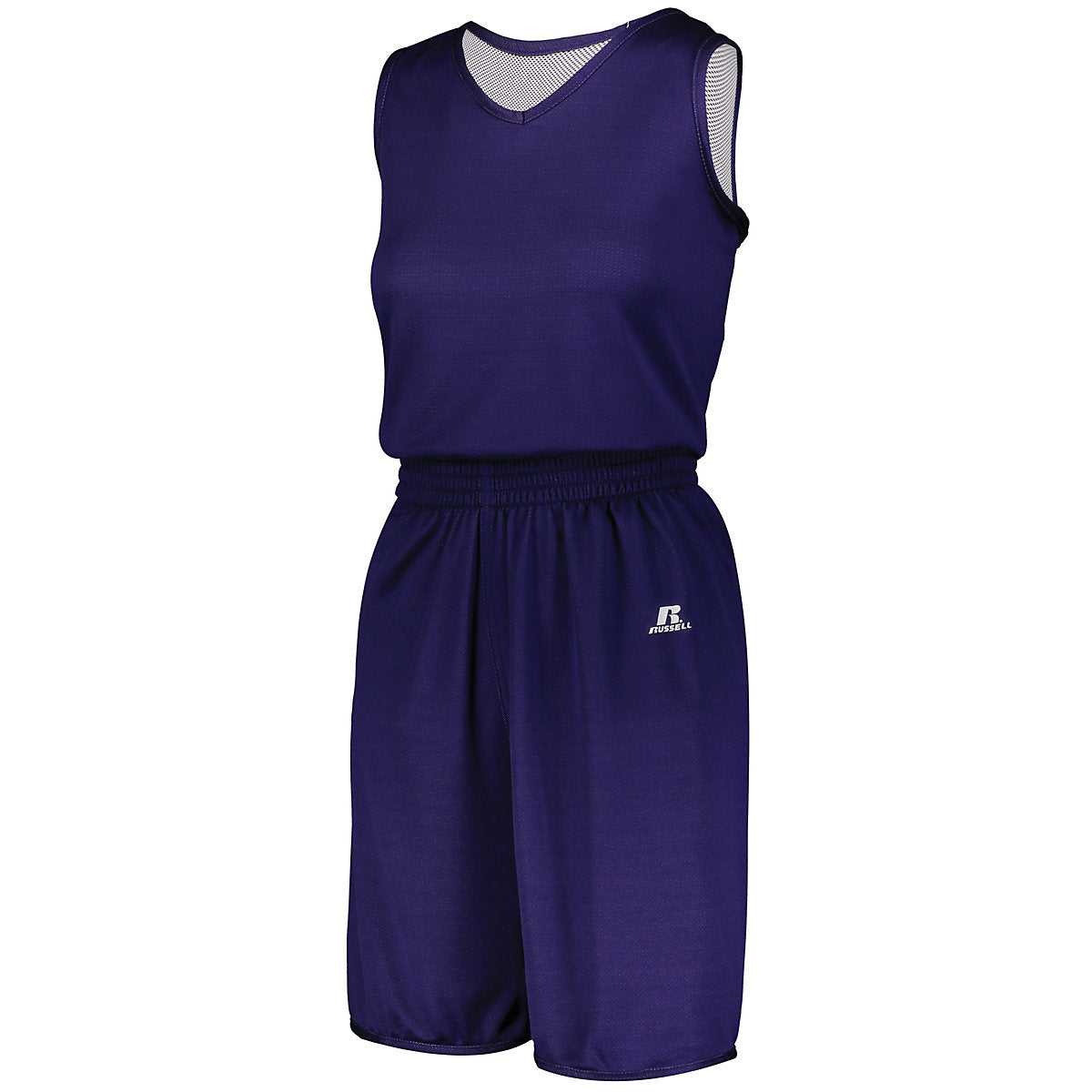 Russell 5R9DLX Ladies Undivided Solid Single Ply Reversible Jersey - Purple White - HIT a Double