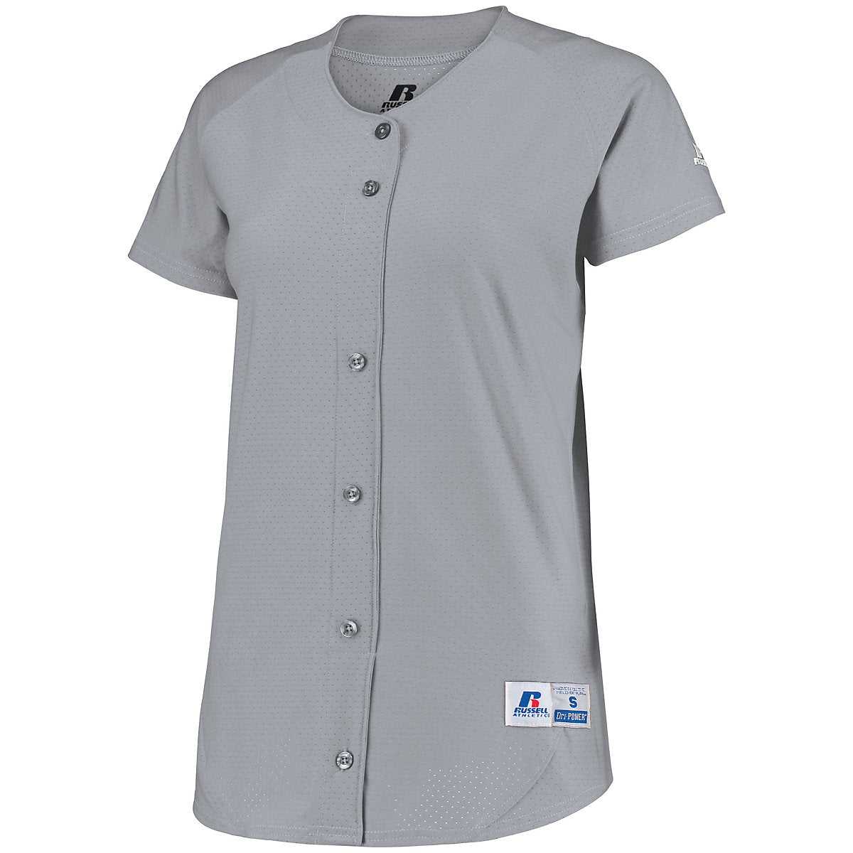 Russell 737VTX Ladies Stretch Faux Button Jersey - Baseball Grey - HIT a Double