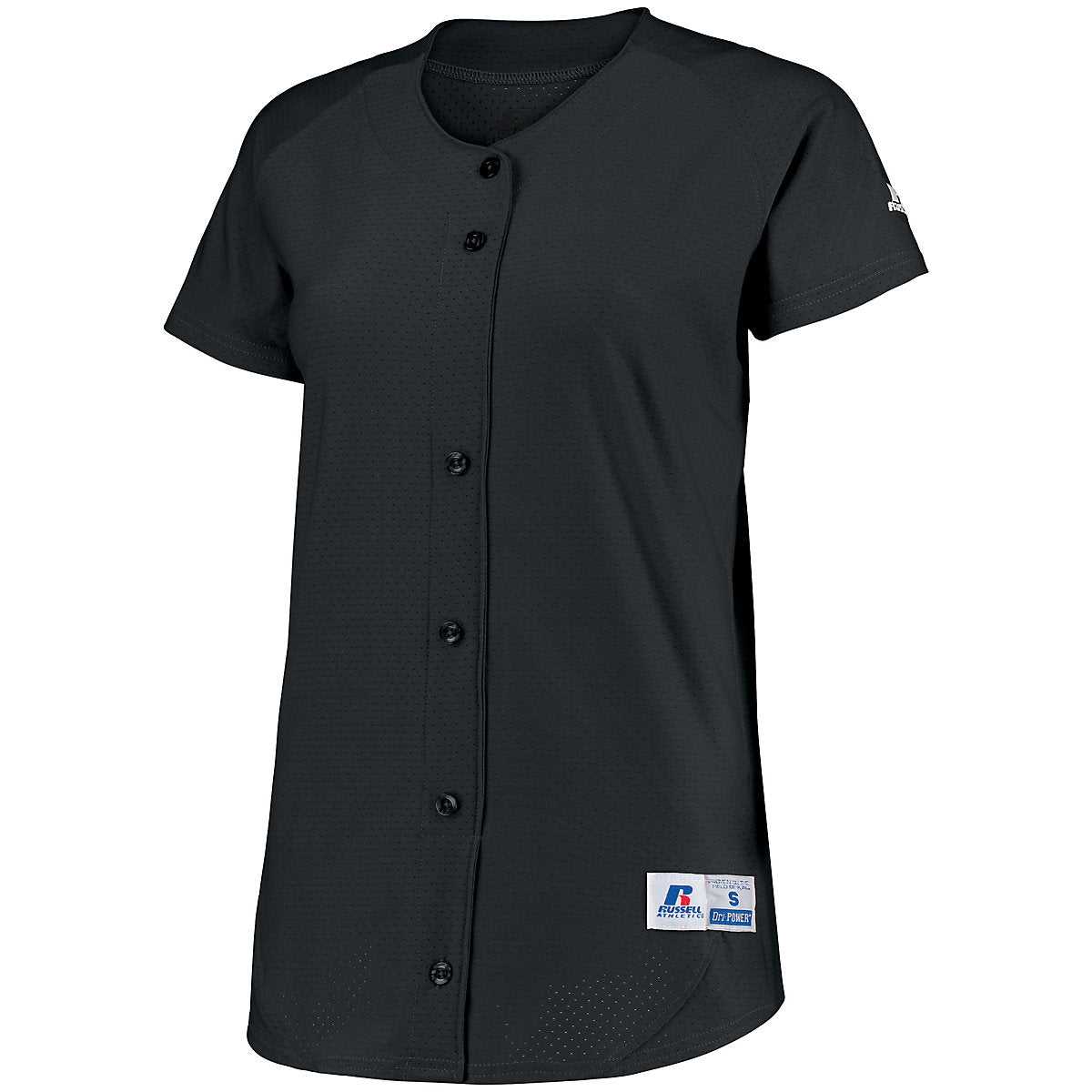 Russell 737VTX Ladies Stretch Faux Button Jersey - Black - HIT a Double