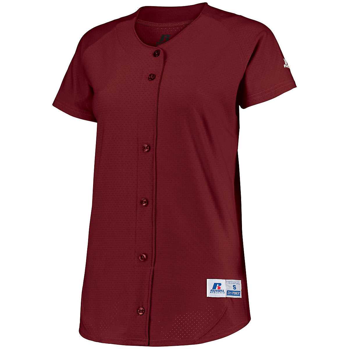 Russell 737VTX Ladies Stretch Faux Button Jersey - Cardinal - HIT a Double