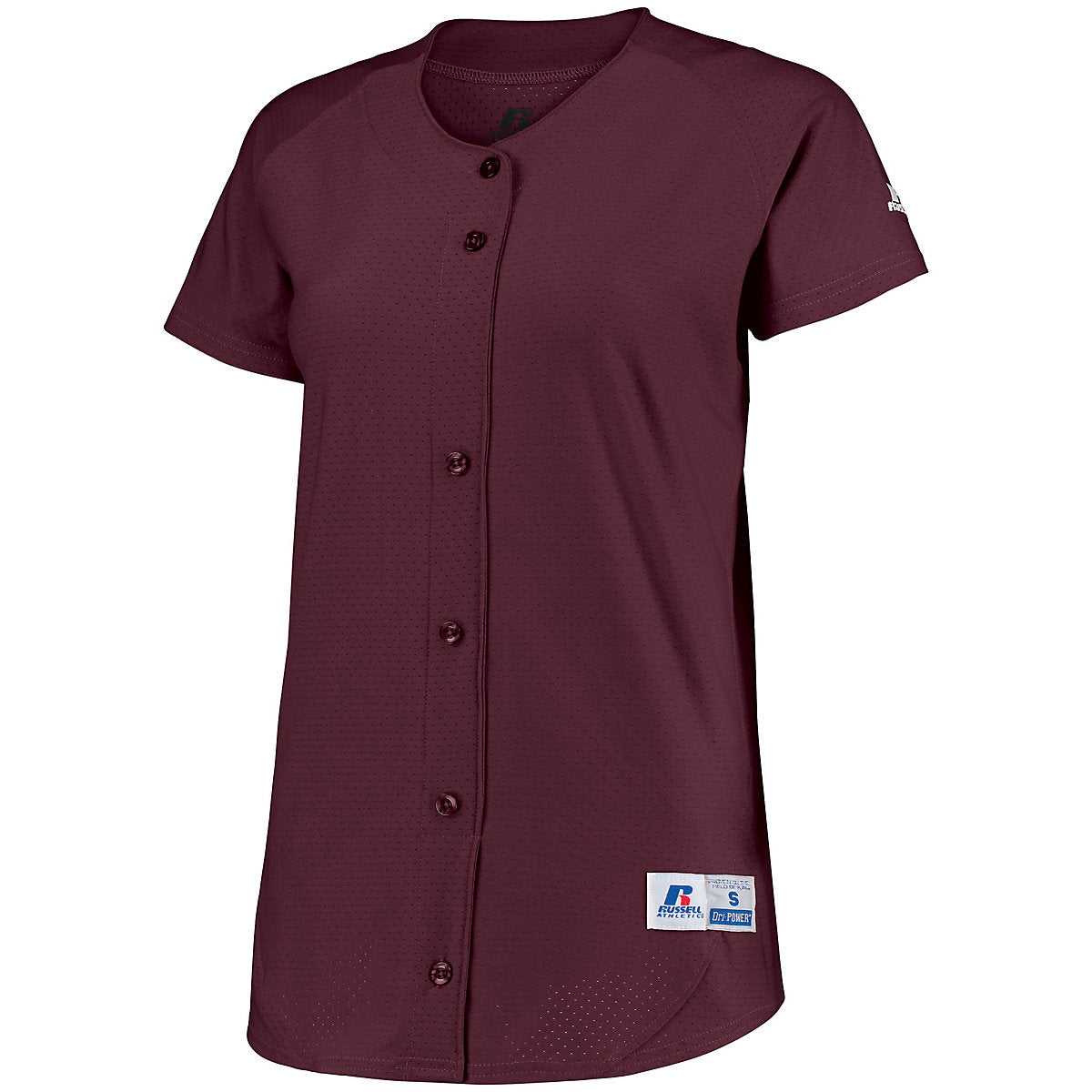 Russell 737VTX Ladies Stretch Faux Button Jersey - Maroon - HIT a Double