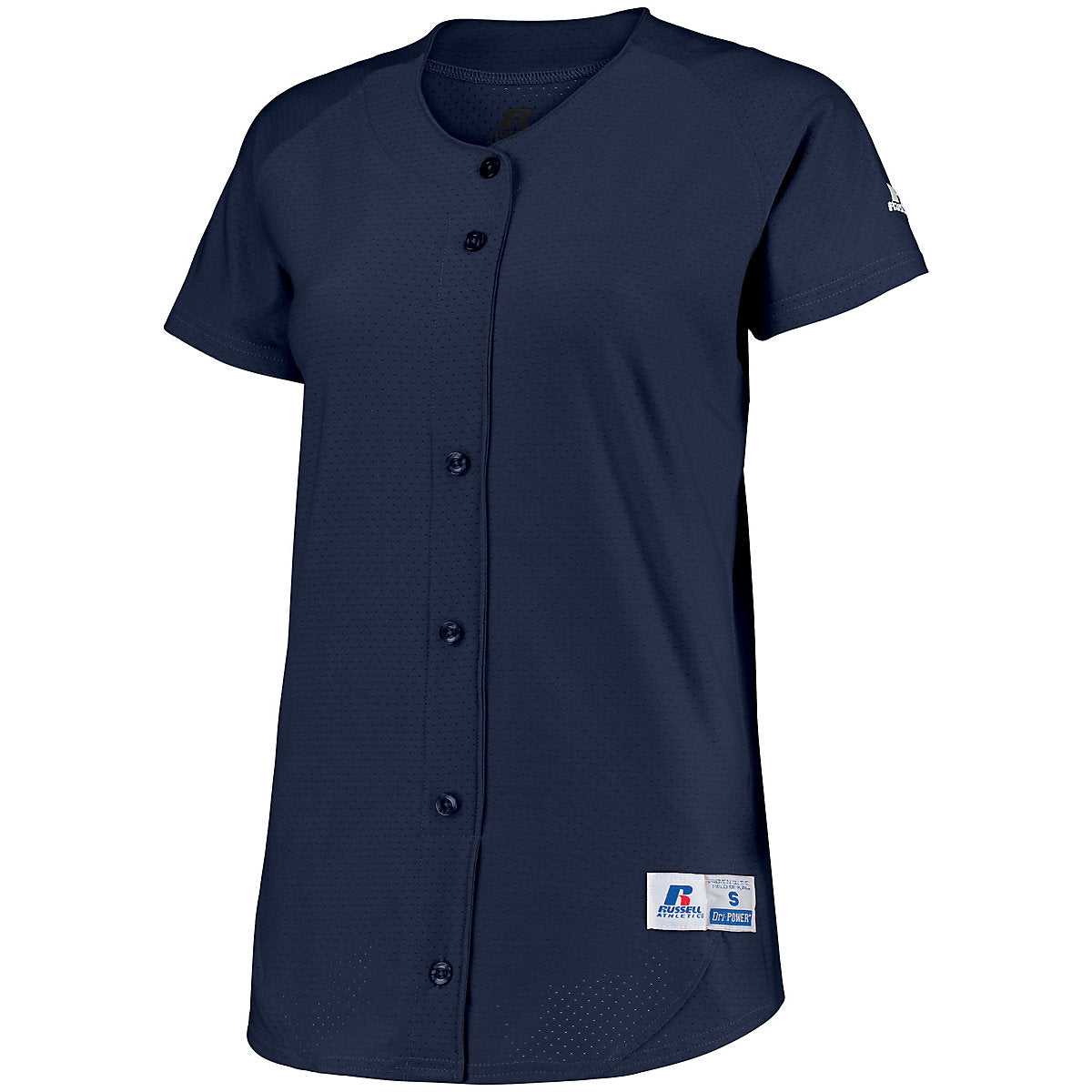 Russell 737VTX Ladies Stretch Faux Button Jersey - Navy - HIT a Double