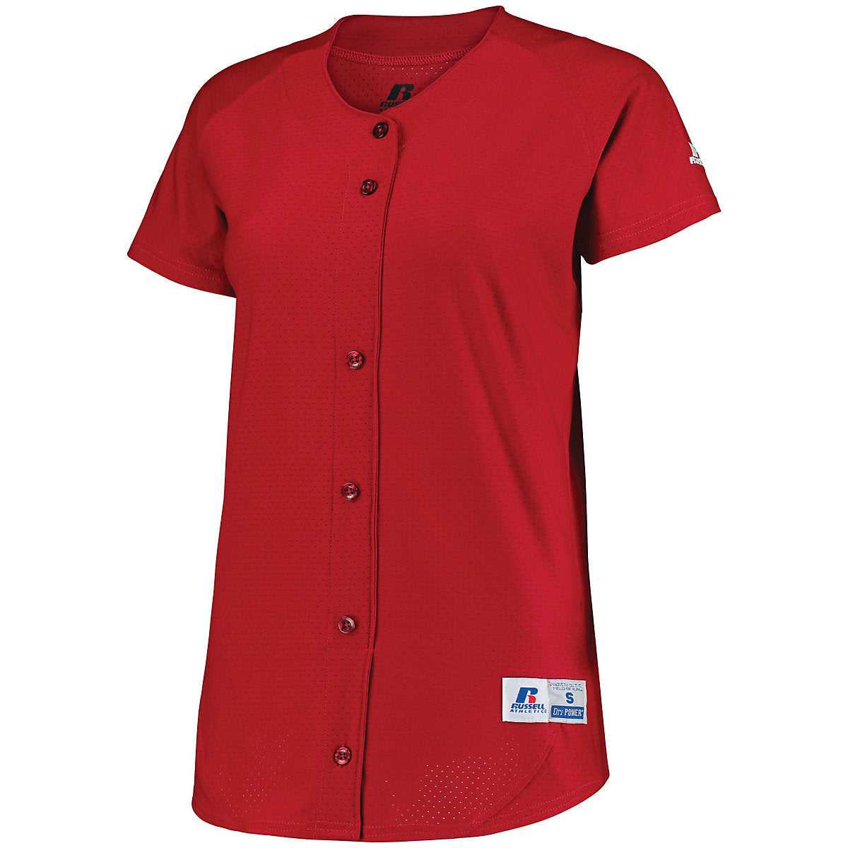 Russell 737VTX Ladies Stretch Faux Button Jersey - True Red - HIT a Double