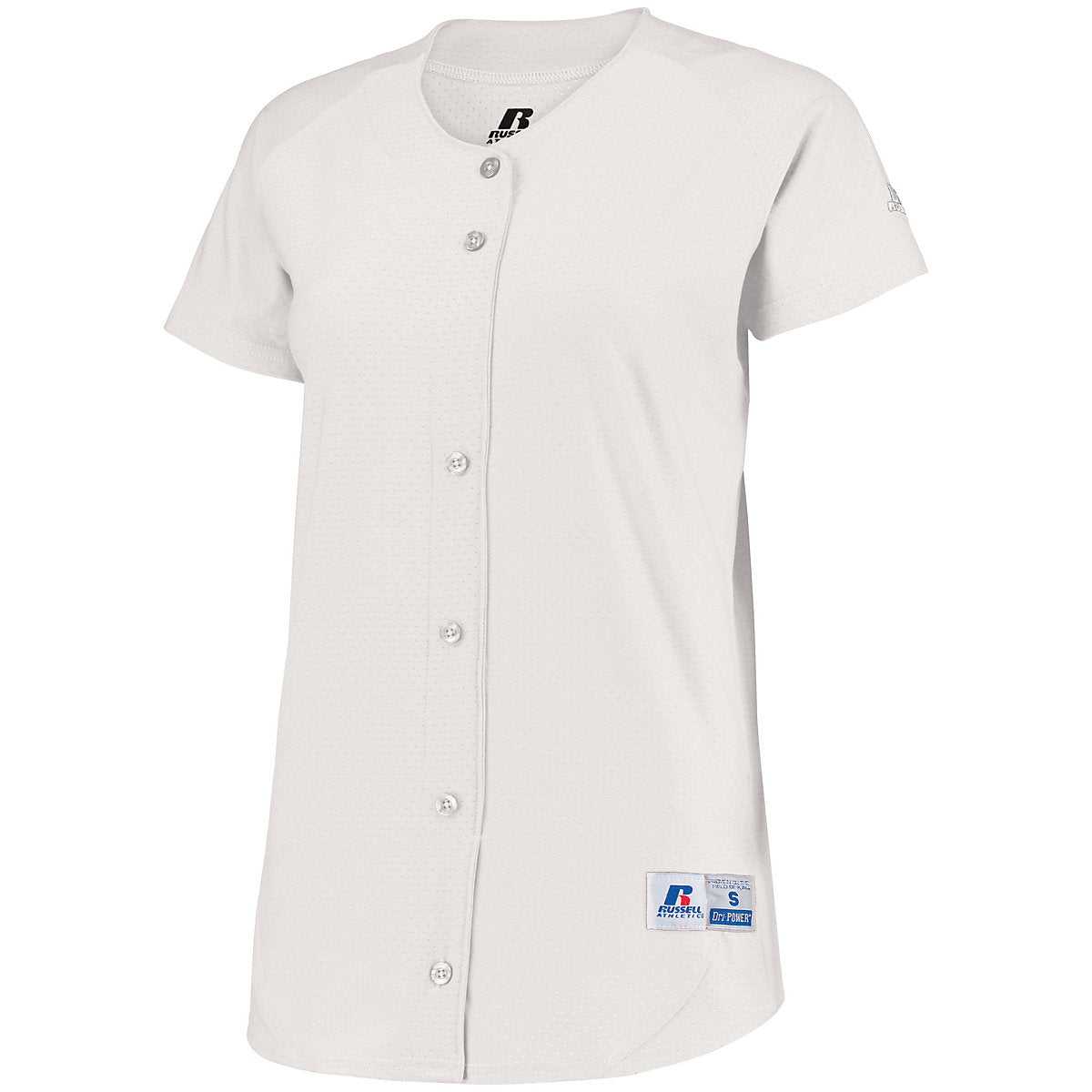 Russell 737VTX Ladies Stretch Faux Button Jersey - White - HIT a Double