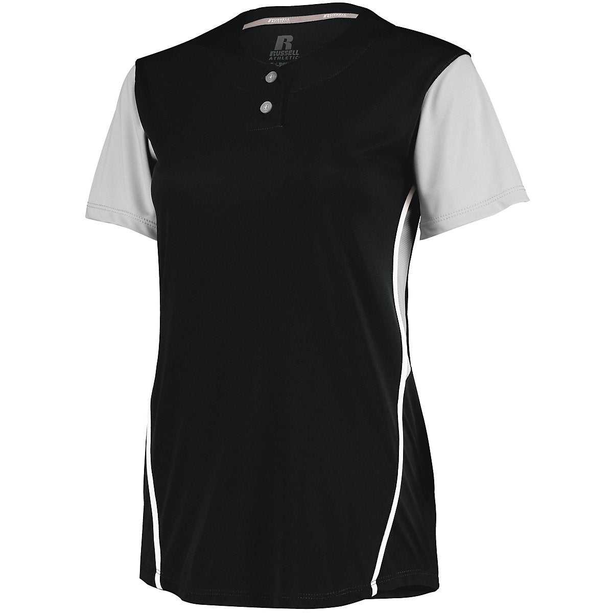 Russell 7R6X2X Ladies Performance Two-Button Color Block Jersey - Black Baseball Grey - HIT a Double